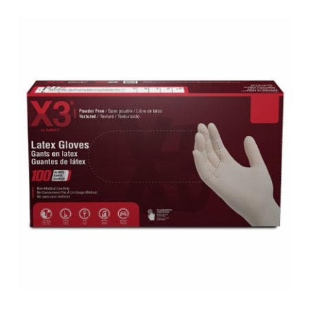 Ammex LX3, Disposable Gloves, 3 mil Palm, Latex, Powder-Free, L, Ivory LX346100